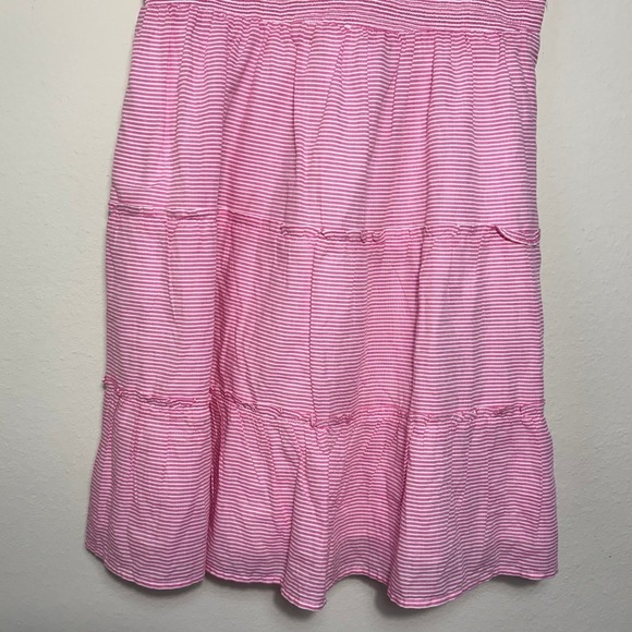 J Crew Striped Mini Dress Pink Womens Large Smocked Tiered Beachy Resort - Picture 12 of 14